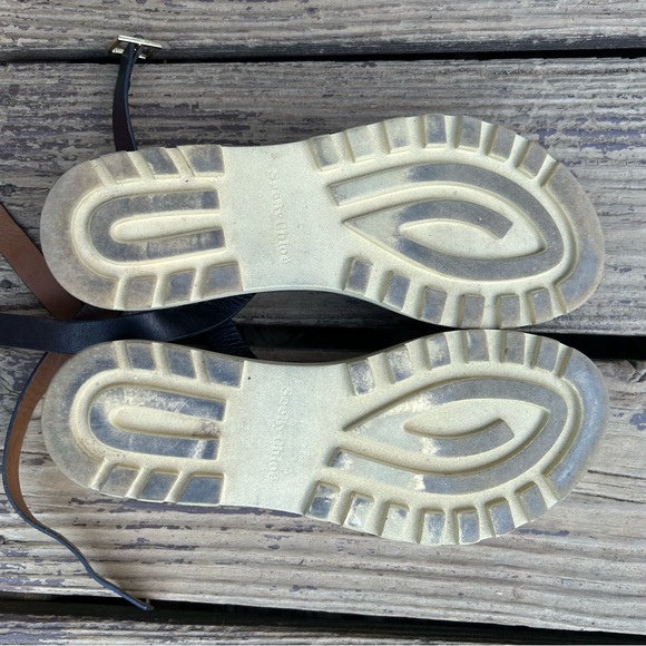 Women's See by Chloe Robin Wedge Sandals Black Leather Ankle Strap Size 38 - Picture 8 of 8